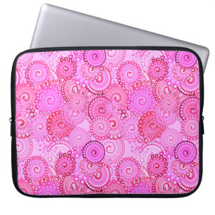 Capa Para Notebook Padrão de espiral fractal, rosa e fúcsia