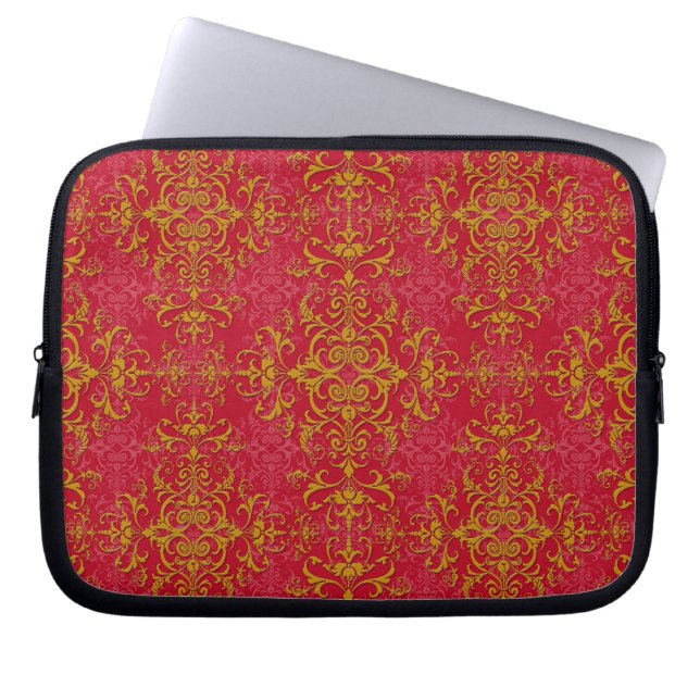 Capa Para Notebook Padrão de estilo damasco sofisticado rosa profundo (Frente)