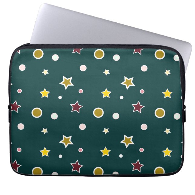 Capa Para Notebook Padrão de Estrela Festiva em Azul Teal Escuro (Frente)