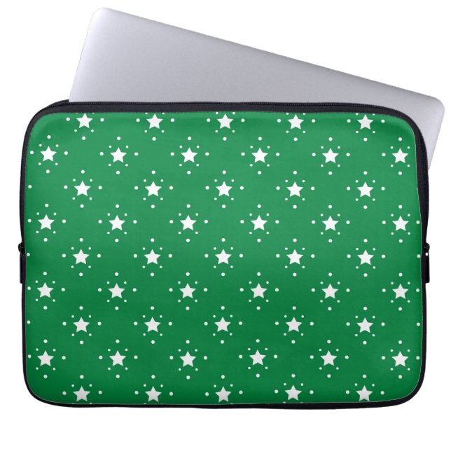 Capa Para Notebook Padrão de Estrelas Verdes e Brancas Festivas (Frente)