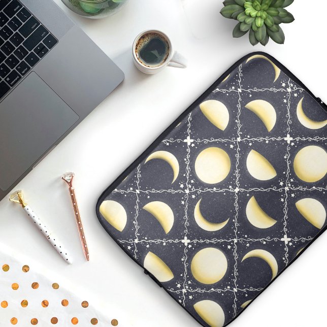 Capa Para Notebook Padrão de Fases da Lua Celestial (Moon Phases Laptop Sleeve)