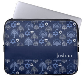 Capa Para Notebook Padrão de Feriado Azul de Hanukkah Menorah
