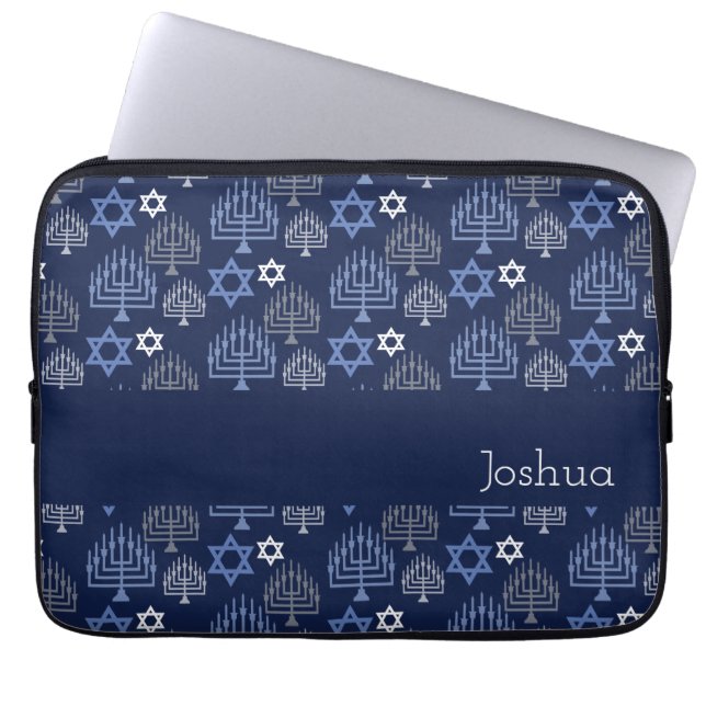 Capa Para Notebook Padrão de Feriado Azul de Hanukkah Menorah (Frente)