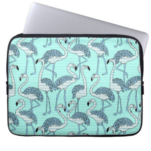 Capa Para Notebook Padrão de Flamingos Turquoise Striped Quirky