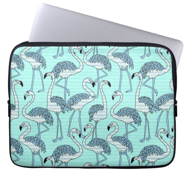 Capa Para Notebook Padrão de Flamingos Turquoise Striped Quirky (Frente)