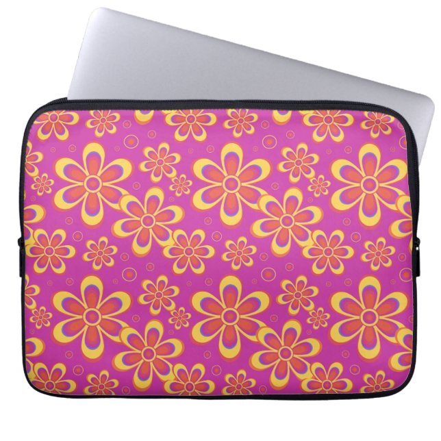 Capa Para Notebook Padrão de Flor Amarelo-Roxo-Magenta (Frente)