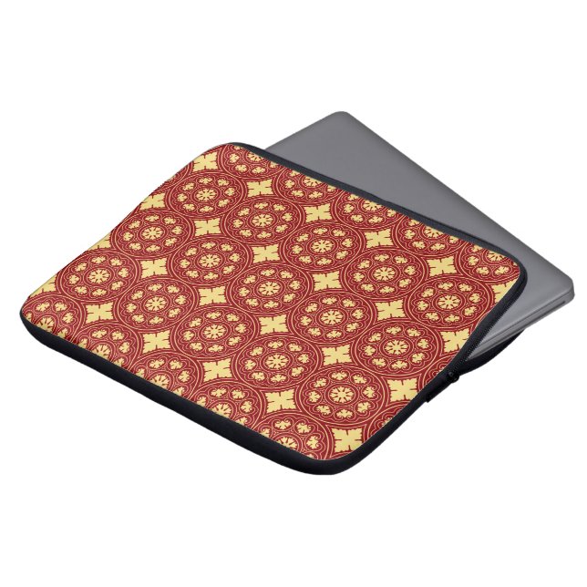 Capa Para Notebook Padrão de Flor Amarelo Vermelho Medieval Românica (Frente Topo)