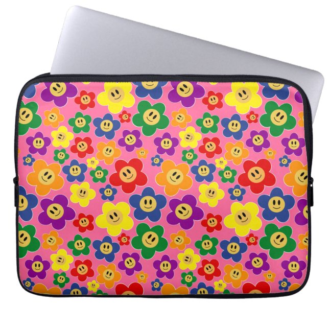 Capa Para Notebook Padrão de Flor de Arco-Íris LGBT Fofo－Rosa (Frente)