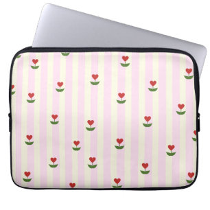 Capa Para Notebook Padrão de Flor de Coração Doce – Listras Rosa Suav