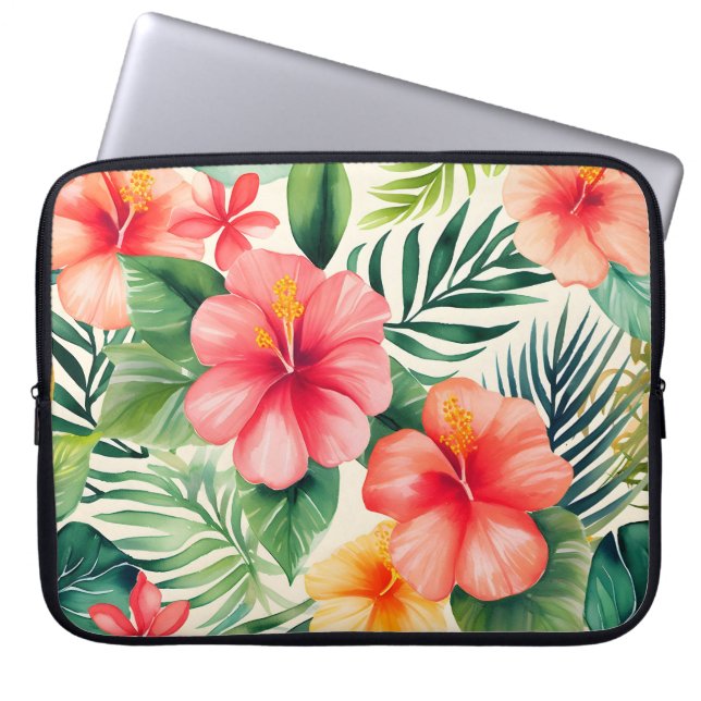 Capa Para Notebook Padrão de Flor de hibisco tropical (Frente)