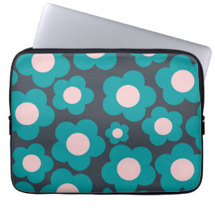 Capa Para Notebook Padrão de Flor de Hippie Cor-de-Rosa-Azul