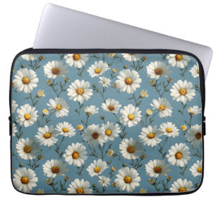 Capa Para Notebook Padrão de flor de margarida sem costura em azul