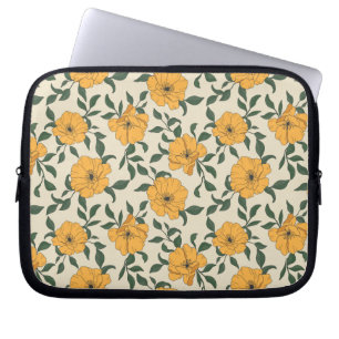 Capa Para Notebook Padrão de Flor de Papoila Laranja