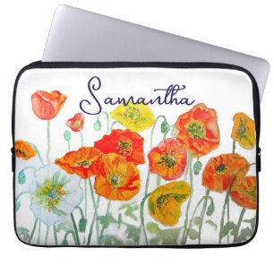 Capa Para Notebook Padrão de Flor de Papoula Vermelha Laranja Obrigad