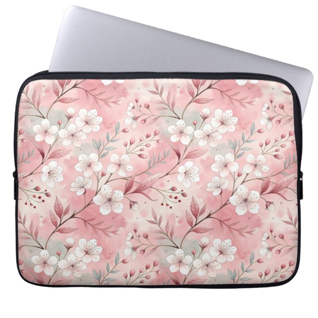 Capa Para Notebook Padrão de Flor de Sakura Rosa  (Frente)