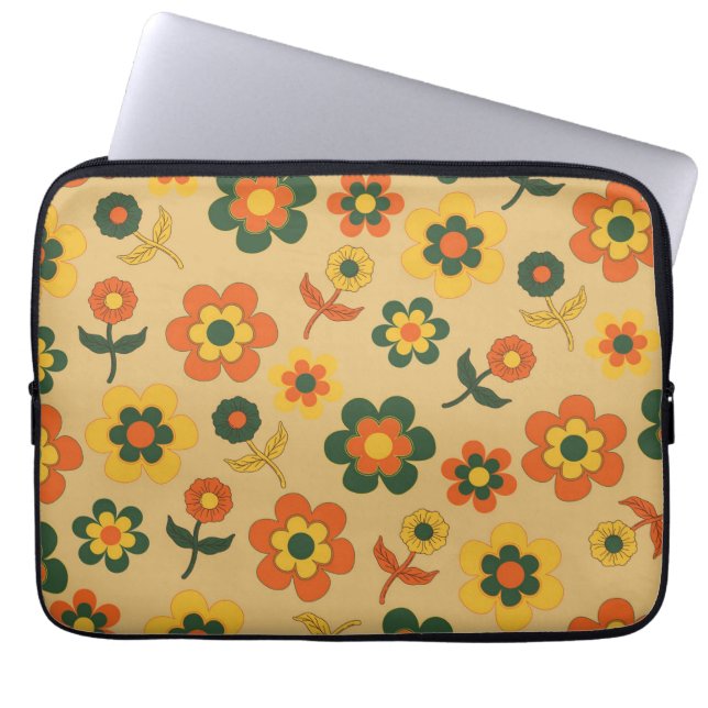 Capa Para Notebook Padrão de Flor do Laranja de Imagem Retroativa 70s (Frente)