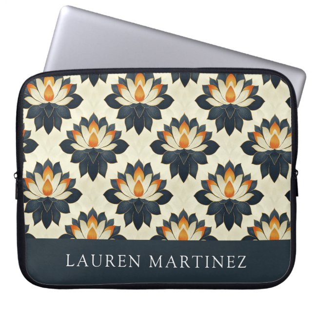 Capa Para Notebook Padrão de Flor Lotus de Nome Personalizado (Frente)