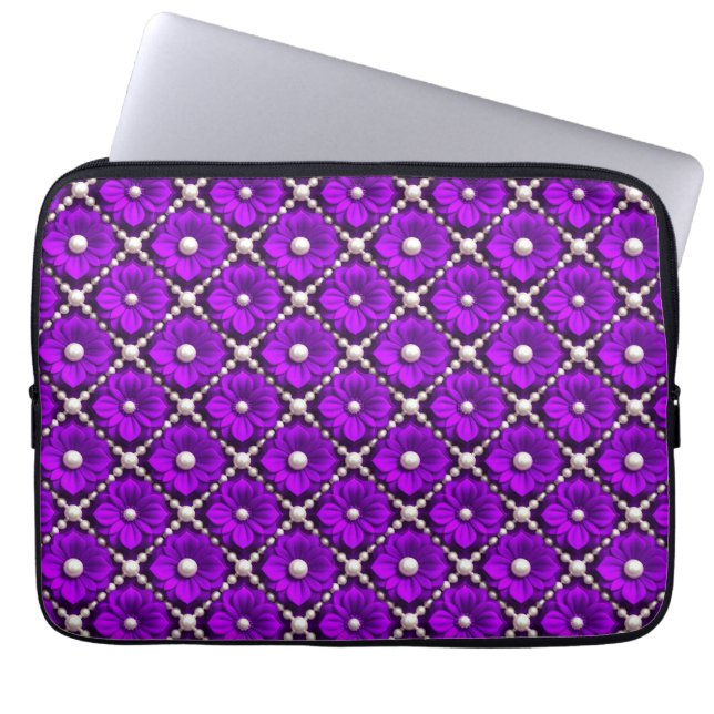 Capa Para Notebook Padrão de Flor Roxa Com Pérolas (Frente)