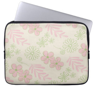 Capa Para Notebook Padrão de Flor Verde Rosa bege Retroativo Y2K 70s