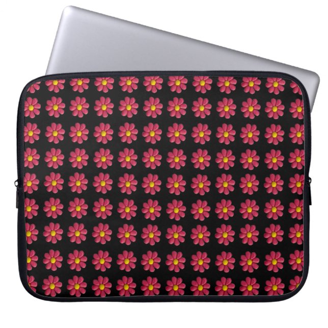Capa Para Notebook Padrão de Flor Vermelho Plasticina em Preto (Frente)