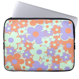 Capa Para Notebook Padrão de Flor Y2K 70s - Verso Púrpura Laranja Azu