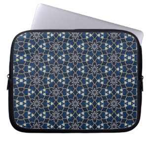 Capa Para Notebook Padrão de Flores Azul Meia-Noite
