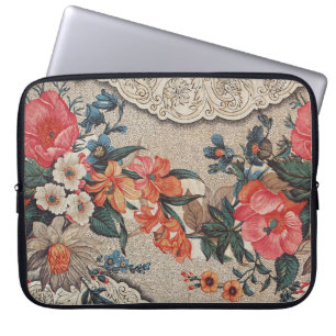 Capa Para Notebook Padrão de flores brancas laranja vermelho-vivo