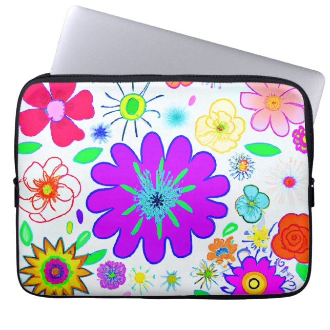 Capa Para Notebook Padrão de Flores Coloridas (Frente)