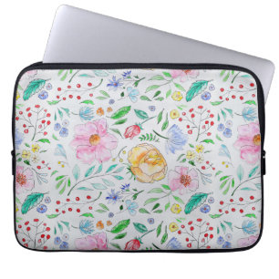 Capa Para Notebook Padrão de Flores e Botões de Aquarela Leve e Bonit