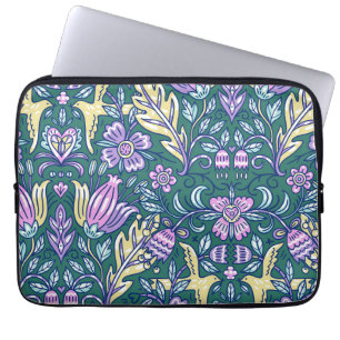 Capa Para Notebook Padrão de Flores e Pássaros em Estilo Antigo