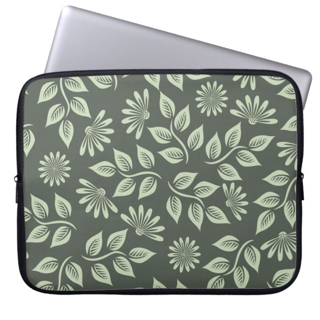 Capa Para Notebook Padrão de flores primavera verde (Frente)