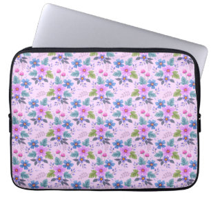 Capa Para Notebook Padrão de Flores Rosa Azul Violeta Floral-36841