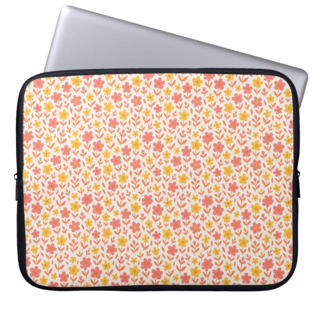 Capa Para Notebook Padrão de flores rosa e amarela (Frente)