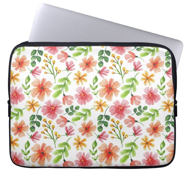 Capa Para Notebook Padrão de Flores Rosa em Aquarela (Frente)