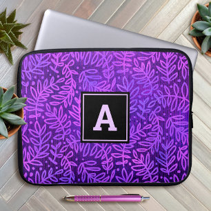 Capa Para Notebook Padrão de folha do monograma roxo negrito tipograf