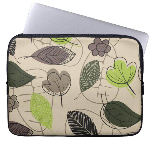 Capa Para Notebook Padrão de Folha Moderna em Verde e Bege (Frente)