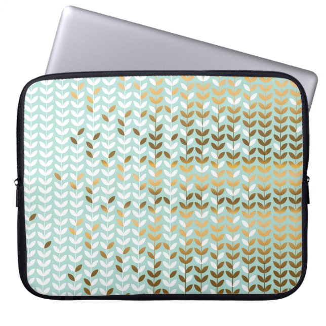 Capa Para Notebook Padrão de Folha Verde Elegante Dourada (Frente)