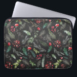 Capa Para Notebook Padrão de Folhagem Botânica da Cinza Escura Chic<br><div class="desc">Este padrão apresenta cor d'água vermelha floral,  bagas e verde de inverno para um olhar festivo.</div>
