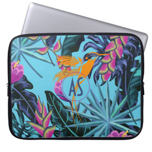 Capa Para Notebook Padrão de Folhagem Tropical Brilhante com Hummingb