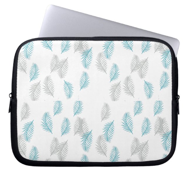 Capa Para Notebook Padrão de Folhas Azuis e Cinzas (Frente)