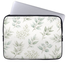 Capa Para Notebook Padrão de Folhas Botânicas Verde Suave 