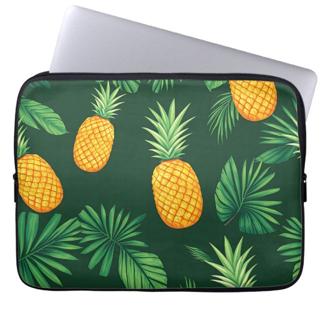 Capa Para Notebook Padrão de Folhas de Abacaxi Tropical (Frente)