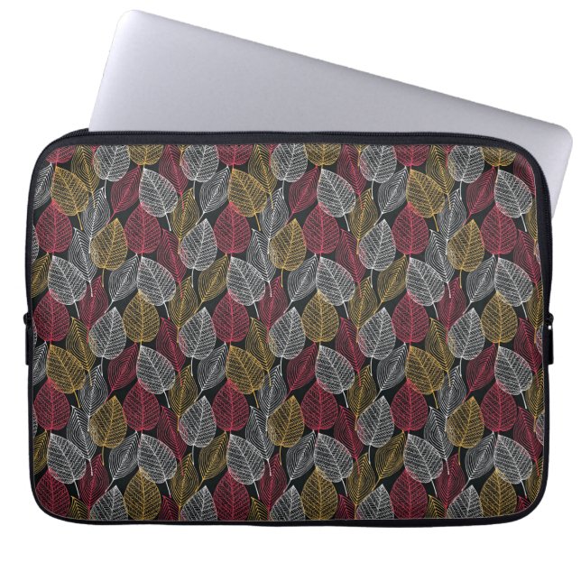 Capa Para Notebook Padrão de Folhas de Esqueleto Moderno de Outono (Frente)