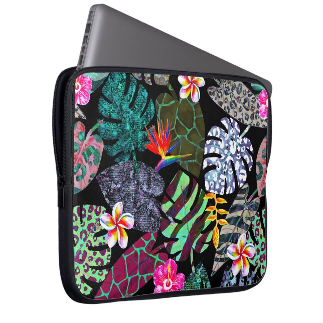 Capa Para Notebook Padrão de Folhas e Flores Tropicais Vibrantes (Frente Esquerda)