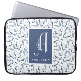 Capa Para Notebook Padrão de Folhas e Mirtilos Monograma, Sobrenome