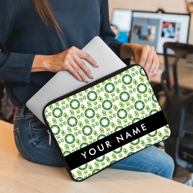 Capa Para Notebook Padrão de Folhas, Folhas Verdes, Seu Nome (Criador carregado)