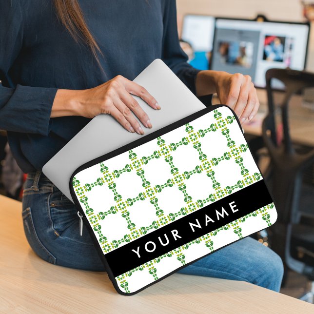 Capa Para Notebook Padrão de Folhas, Folhas Verdes, Seu Nome (Criador carregado)