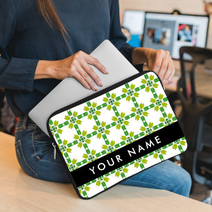 Capa Para Notebook Padrão de Folhas, Folhas Verdes, Seu Nome