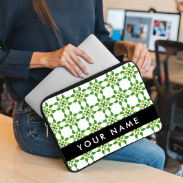 Capa Para Notebook Padrão de Folhas, Folhas Verdes, Seu Nome