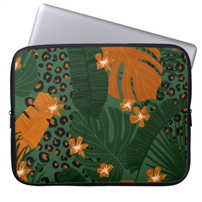 Capa Para Notebook Padrão de Folhas Tropicais do Leopardo Exótico (Frente)